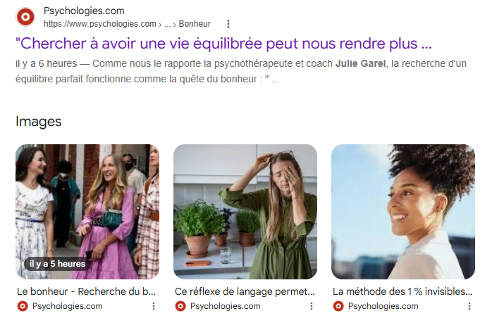 résultats Google mentionnant la psychothérapeute Julie Garel sur Psychologies.com